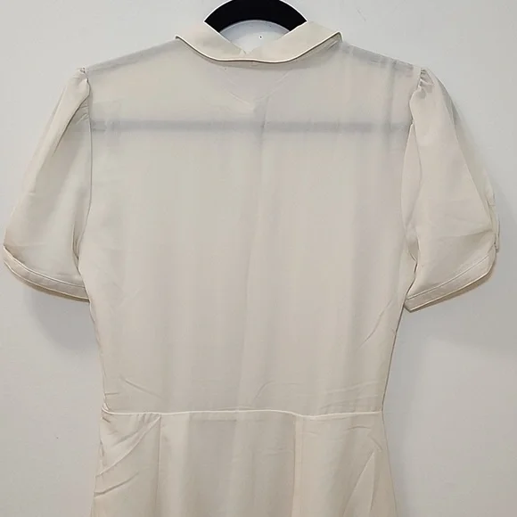 Lauren Ralp Lauren Black Label Shirtdress Elegant Winter Cream Midi Dress SZ 4 - Picture 11 of 16